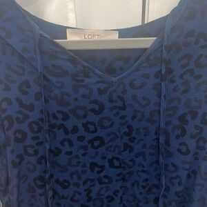 Petite Loft Navy Leapord Blouse